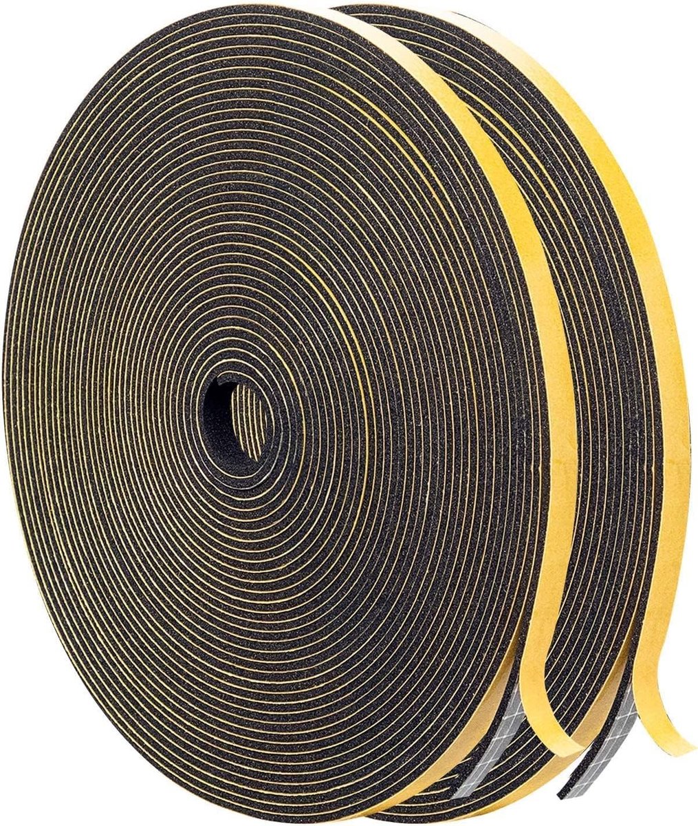 Zelfklevend deuren ramen 6 mm x 1,5 mm /20 m zwart | geluidsisolatie weerstrip/vlamvertragende schuimband/ deurafdichting/anti-botsing/ schokbestendig koudebescherming