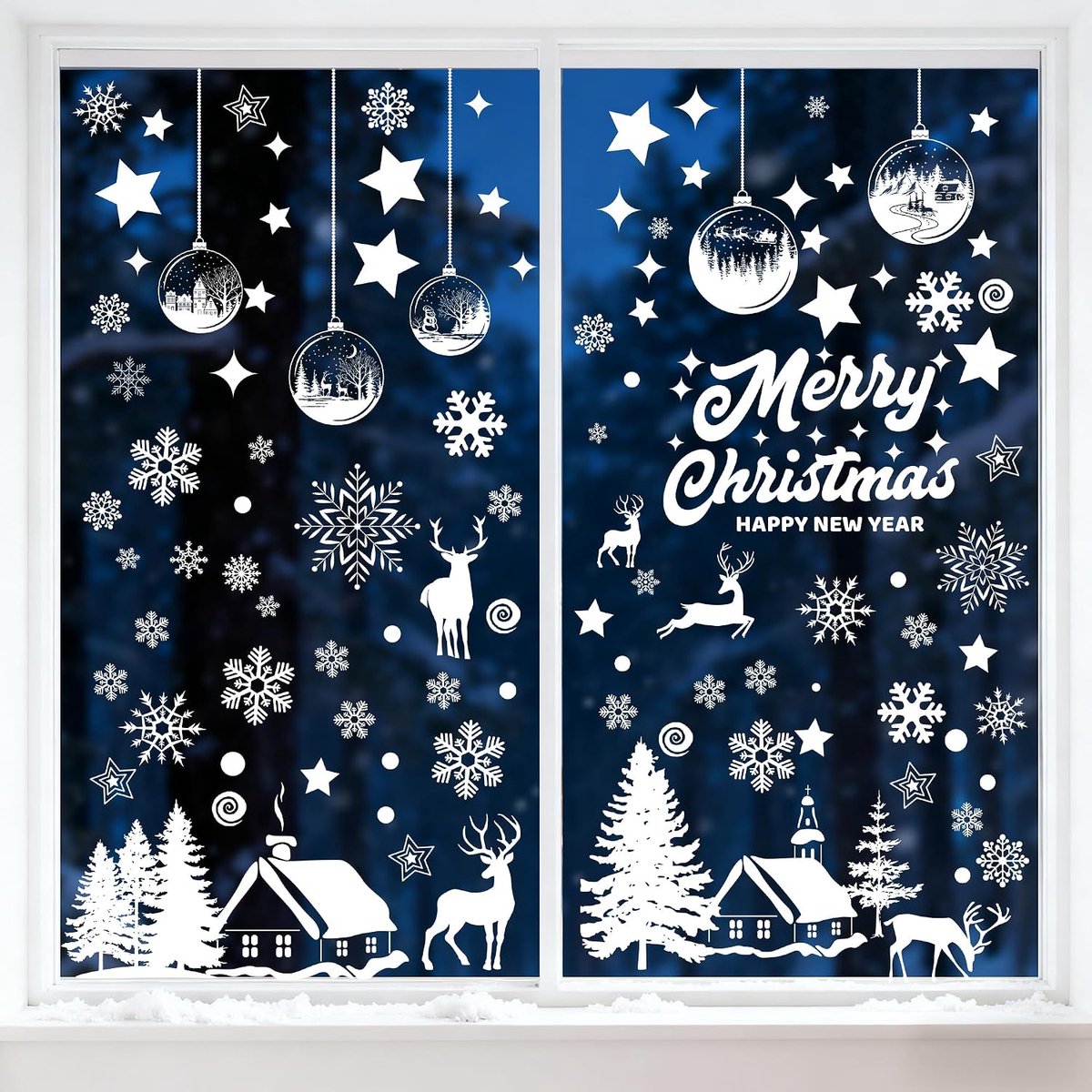 179 zelfklevende raamafbeeldingen, Kerstmis, wit, raamdecoratie, Kerstmis, herbruikbaar, statisch hechtende pvc-stickers voor raam, deur, winter, sneeuwvlokken, kerstdecoratie