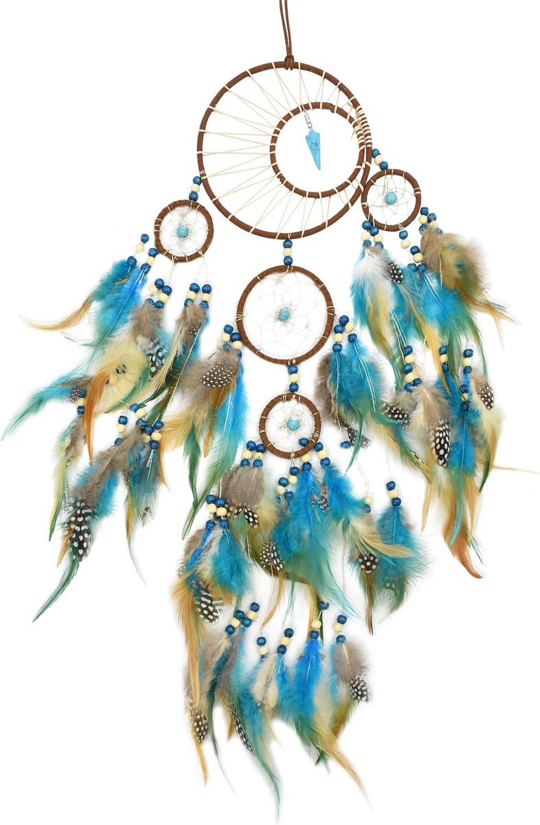 Handgemaakt Veren Dromenvanger, Vintage Bohemien stijl Dromenvanger voor Bruiloft Slaapkamer Auto Ornamenten Ambachten (bruin)