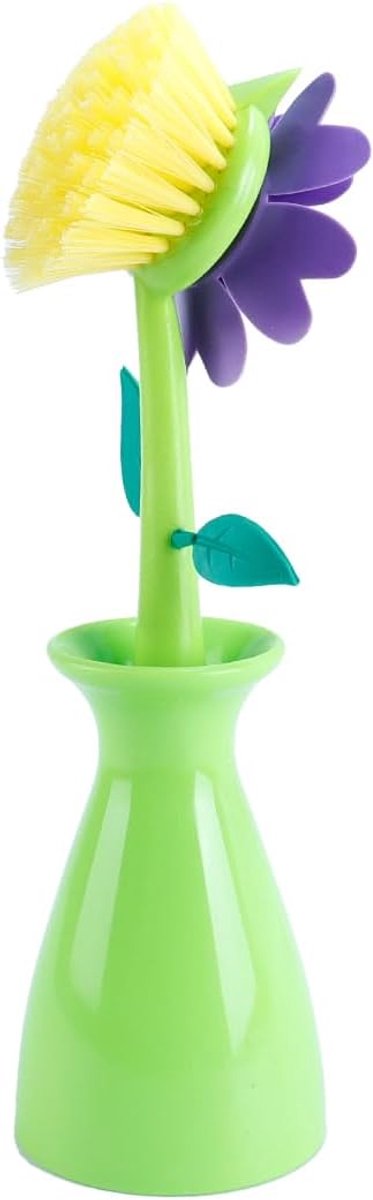 2 stuks bloemvormige reinigingsborstels met afneembare handgreep voor keuken, badkamer, toilet, kom, vaat, potreiniger, groen