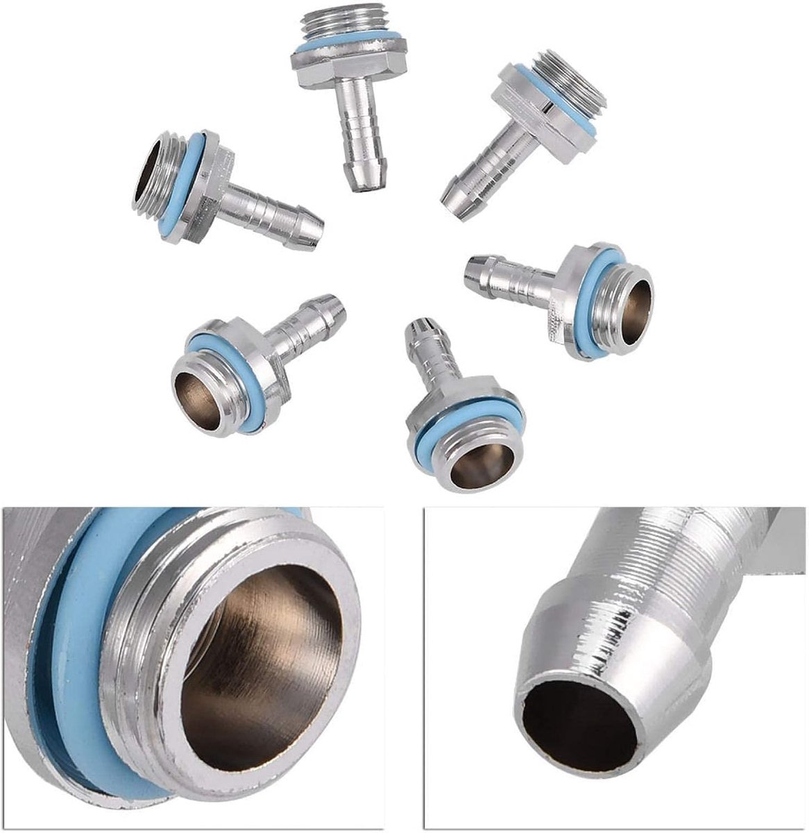 6 stuks PC waterkoeling Two-Touch-aansluiting G1/4 schroefdraadaansluiting voor buisjes voor computer, 11 mm.