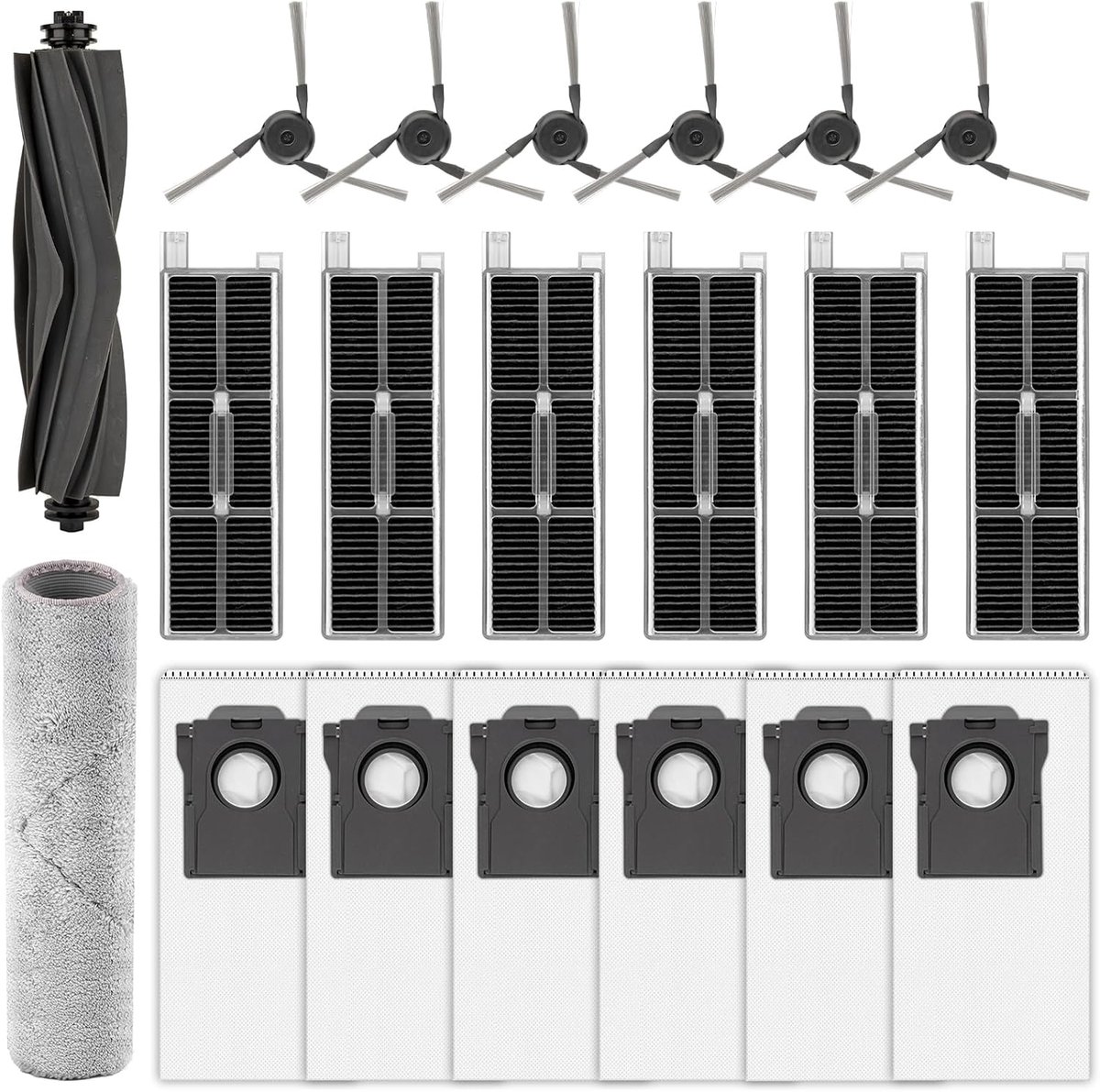 Reserveonderdelen, 20 stuks, compatibel met Mova Z50 Ultra/Z5/Z5 Pro Ultra robotstofzuiger, 1 rolborstel, 1 mop, 6 HEPA-filters, 6 stofzakken, 6 zijborstels, accessoireset