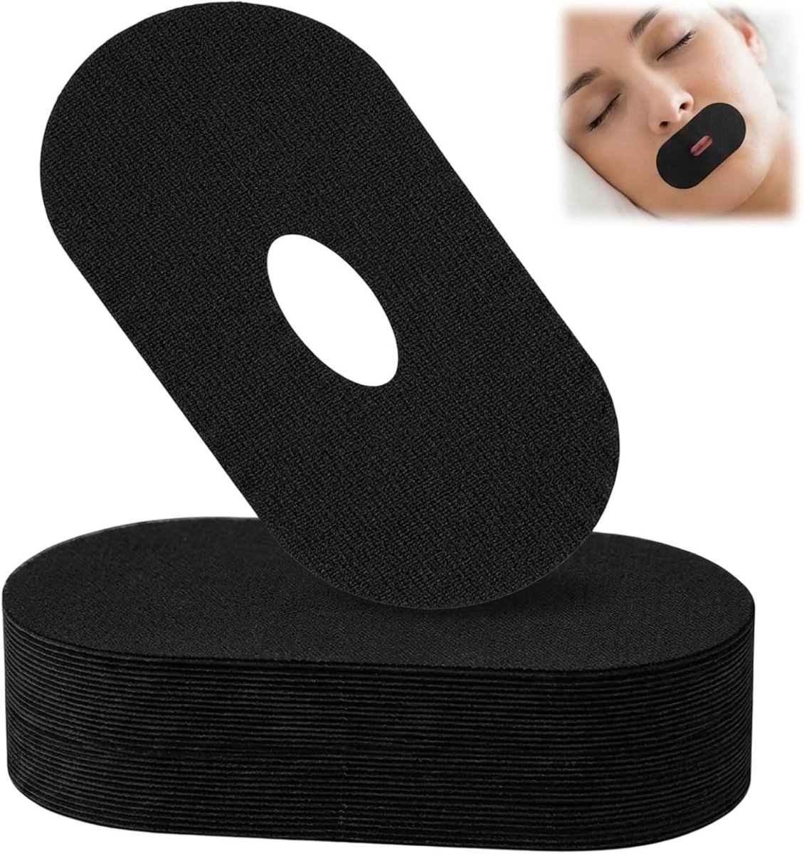 Adempleister met ademopening, mondtape, 100 stuks, mondtape om te slapen, mondpleister voor ontspannen nachten, uniseks maat, vermindert snurken en betere slaapkwaliteit (zwart)