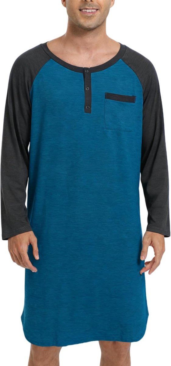 Katoenen pyjama voor heren, lange mouwen, ademend nachthemd voor lente, herfst, winter, ziekenhuiskleding