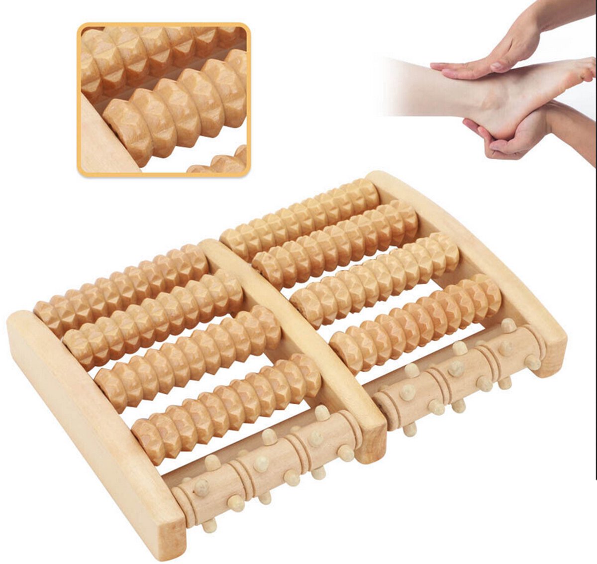 Voetmassageapparaat - Voetmassagerollers - Vijfrijige houten rollers - Voetmassageapparaat voor thuis - Acupressuurmassage - 27*16,5*4,5 cm - Hout