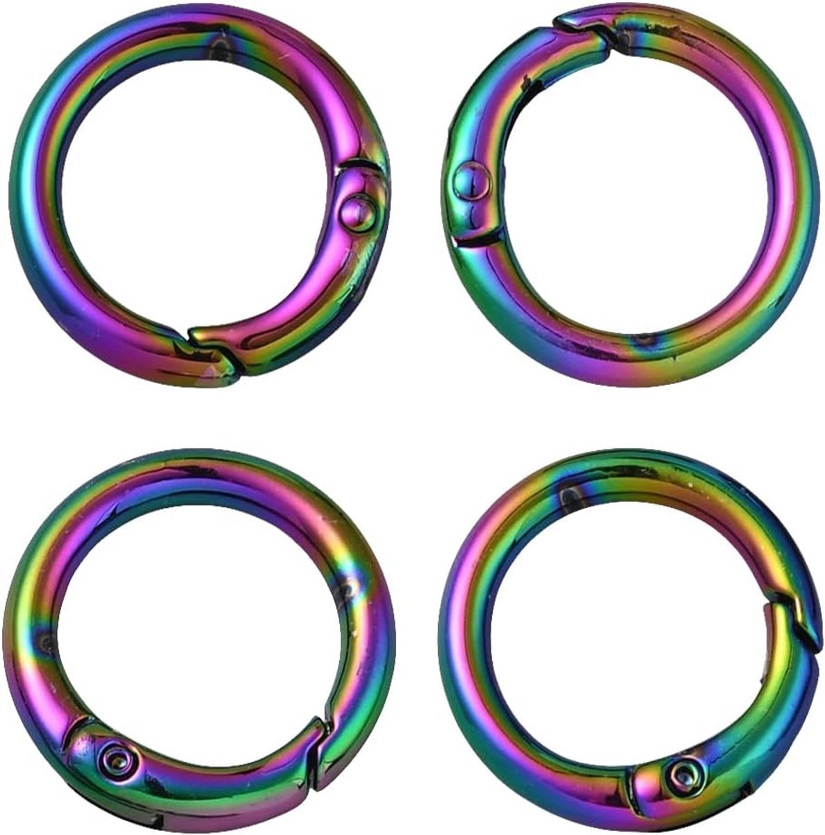6Pcs Zinklegering O Ring Spring Gate Ringen Regenboog Kleur Metalen Ronde Sluitingen Connector Sluiting Karabijnhaak Sluiting Snap Haak Sleutelhanger Gesp Clip Voor Sleutelhanger Portemonnee