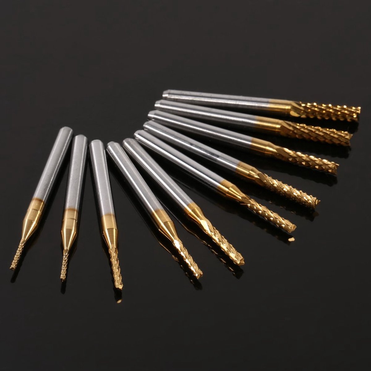 1 5 Cnc 3018 Verktyg Proxxon Fräser Set Metall Gfk Cfk Titan für Edelmetall Fräsaufsatz 0 8 Mm 10 Adet Freze Titanyum Stück Titanbeschichteter Hartmetall Cnc-Fräser Werkzeuge 1,0-3,0