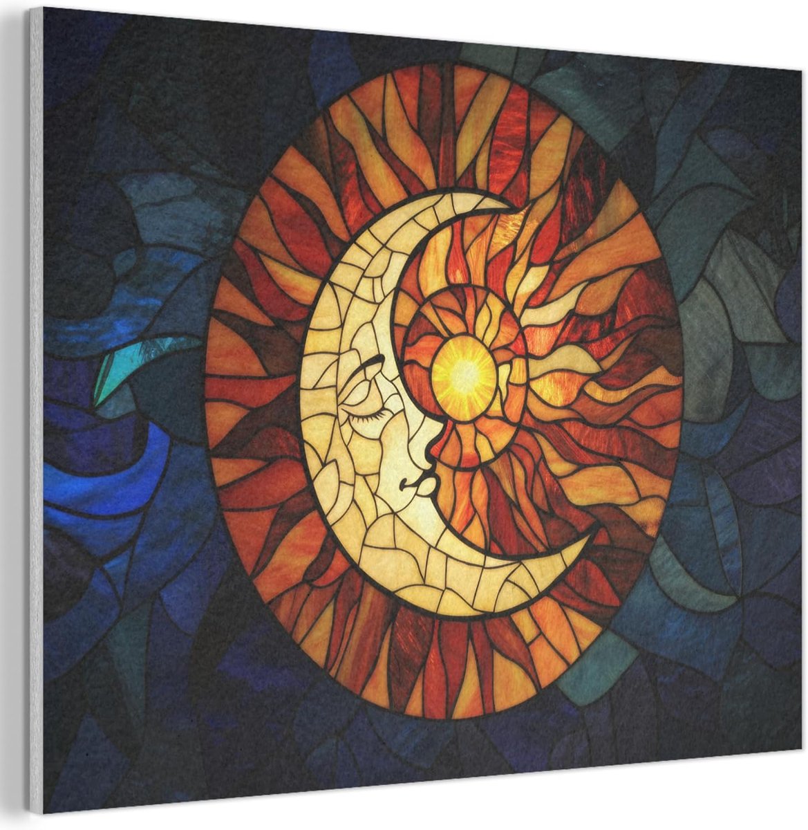 "MuchoWow© Vilten Wanddecoratie 70x50 cm Kamer Decoratie Woonkamer Slaapkamer Room Decor Wanddeco Felt Wall Art Mozaïek - Glas - Maan - Donkerblauw"