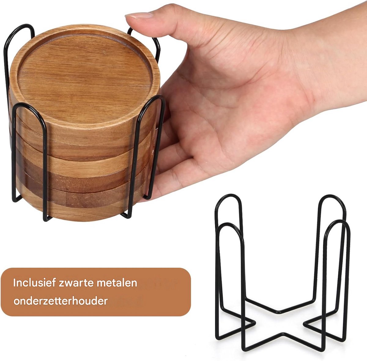 4-delige houten onderzetterset – Decoratie voor de salontafel – Baronderzetters – Onderzetters met houder – Koffieonderzetters – Onderzetters voor keuken, eetkamer en buiten – Onderzetters voor wijnglazen - onderzetters - onderzetters voor glazen — cadeau in Wonen & Interieur - foto 3