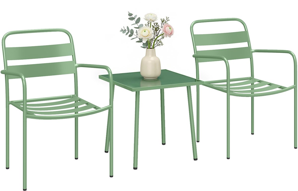 3-delige set – Café-set met 2 klapstoelen – Balkonmeubelset – Groen