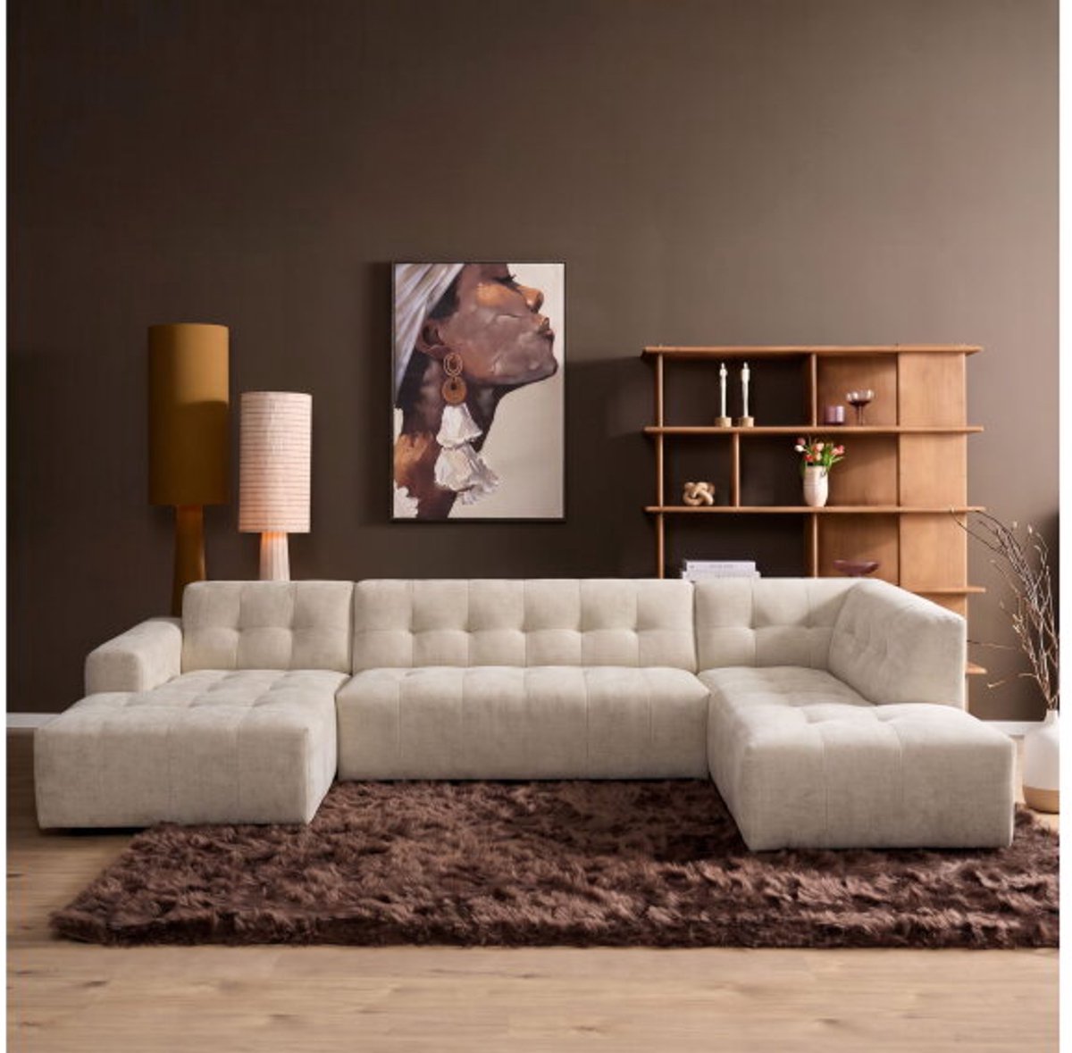 MySofa Ruby U-bank Beige Lounge L + 2,5 + Ottomane R