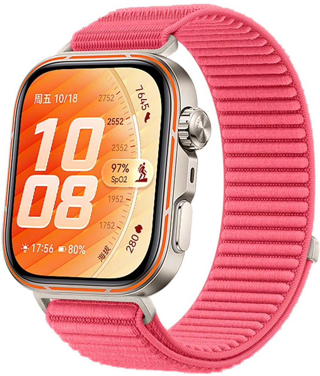 By Qubix - Nylon ribbelbandje - Koraal - geschikt voor Huawei Watch Fit 5 / 4 / 3