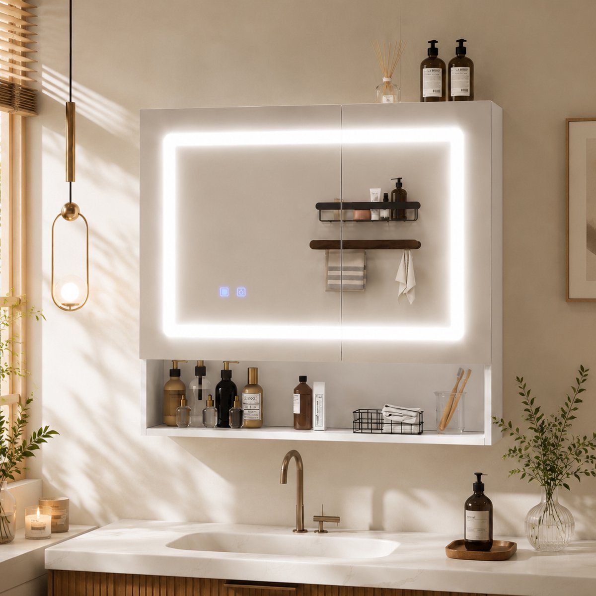 VVBV Spiegelkast 80x17x70 cm - Met Spiegel, Verstelbare Planken, Opbergruimte, Soft-Close - Wit, MDF