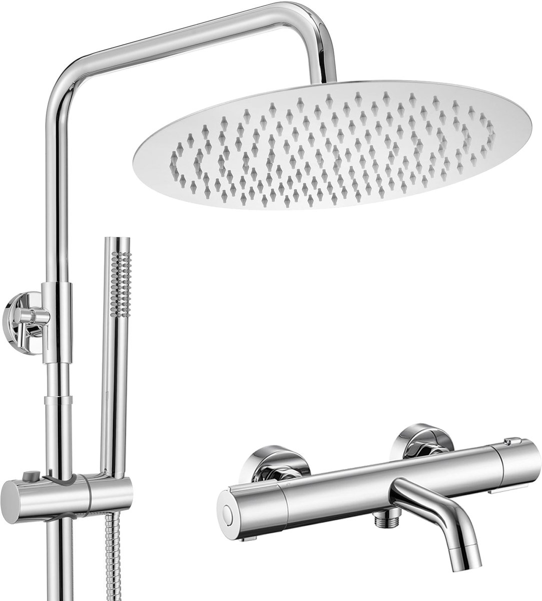 Auralum Max Regendouche met Thermostaatkraan - XL Ø 30 cm Douchekop - Inclusief Thermostatische Badkraan - 3 functies Doucheset - Rond Design - Compleet Regendoucheset - Waterbesparend - Chroom