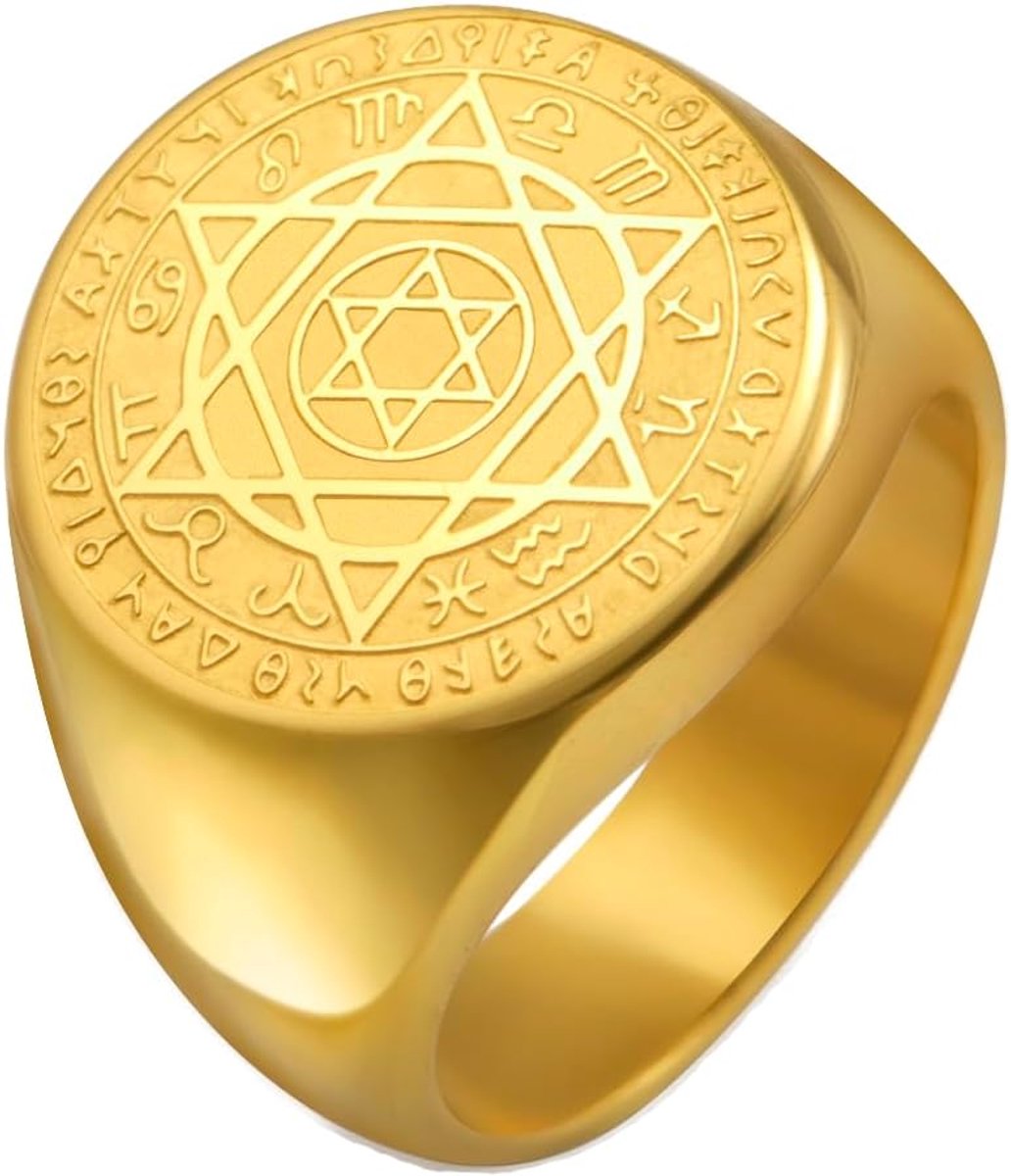 Talisman Salomon Signet Ring voor Mannen 12 Sterrenbeelden Hexagram Zes Puntige Ster Bescherming Amulet Ringen