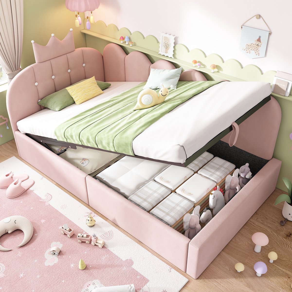 Bedbank - 90x200 Cm - Bed - Met Lattenbodem - Met Opbergruimte - Rose - Zonder Matras