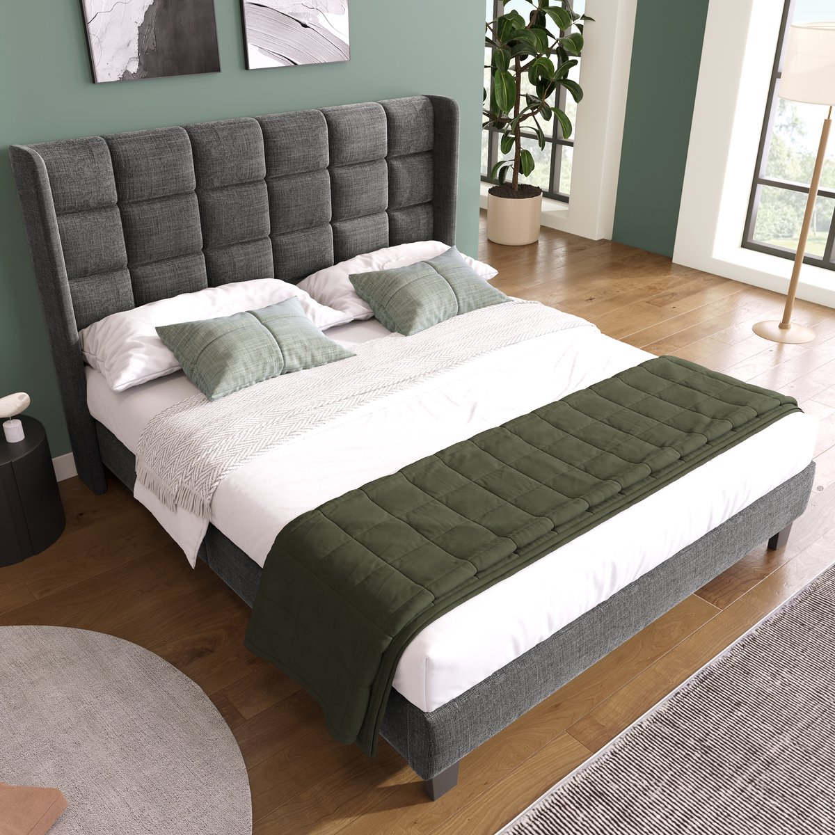 Bedframe - 140x200 Cm - Bed - Met Lattenbodem - Grijs - Zonder Matras