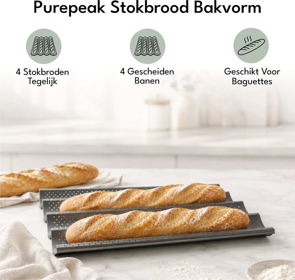 Purepeak Stokbrood Bakvorm - Baguette Bakvorm - Voor 4 Stokbroden