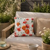 Anna's Collection Sierkussen voor binnen en buiten - bloemenprint - wit - 45 x 45 cm - tuinkussen