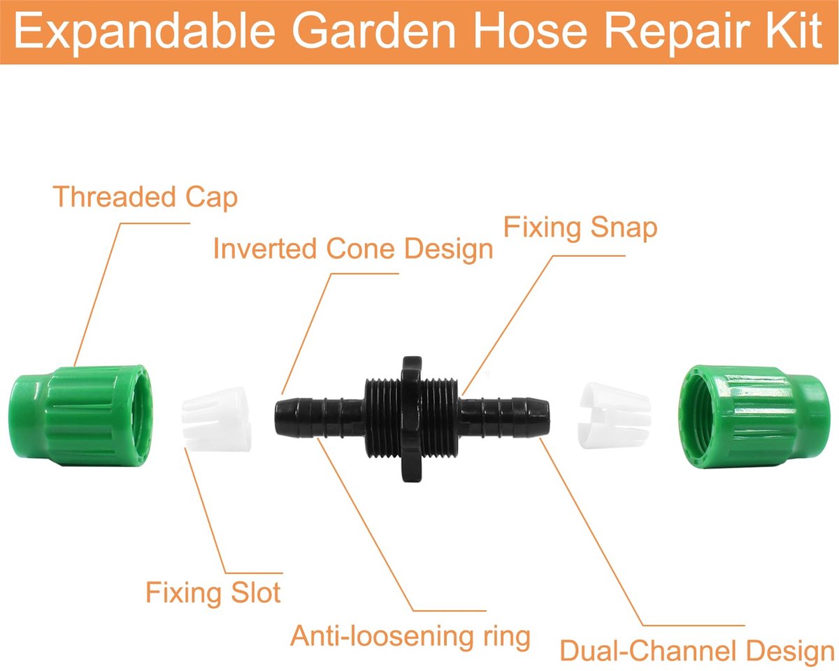 2 stuks - snelkoppeling voor waterslang - reparatie connector flexibele slang tuinslang koppeling - stevig - past op slang met binnendiameter 8mm en buitendiameter 11mm - autowassen, tuinbesproeiing - groen – foto 3