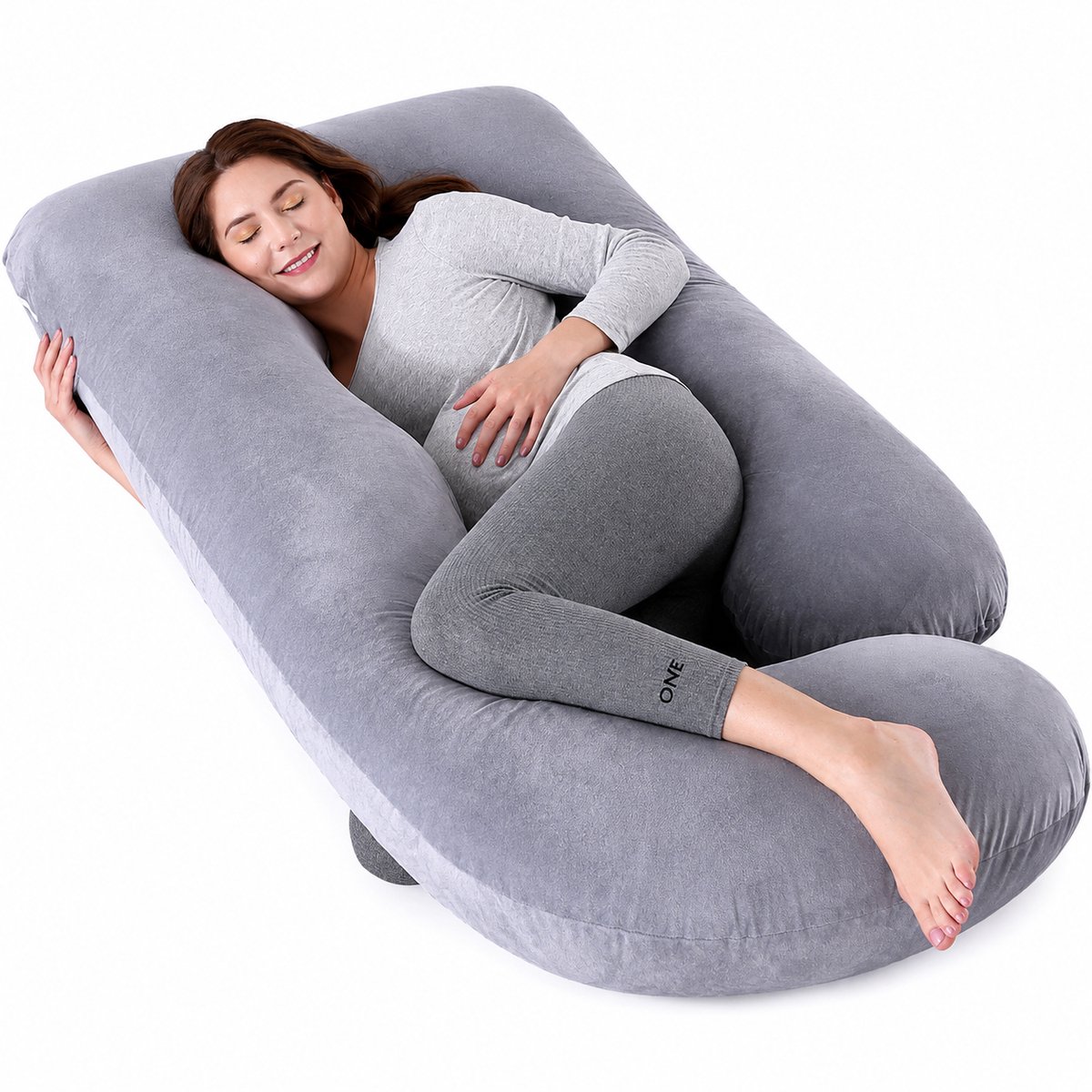 DPLUNIQ Kussen - Zwangerschapskussen - Zijslaapkussen - Kussens - G-vorm - 2kg - 170x70x110cm - Incl afneembarehoes - Donkergrijs