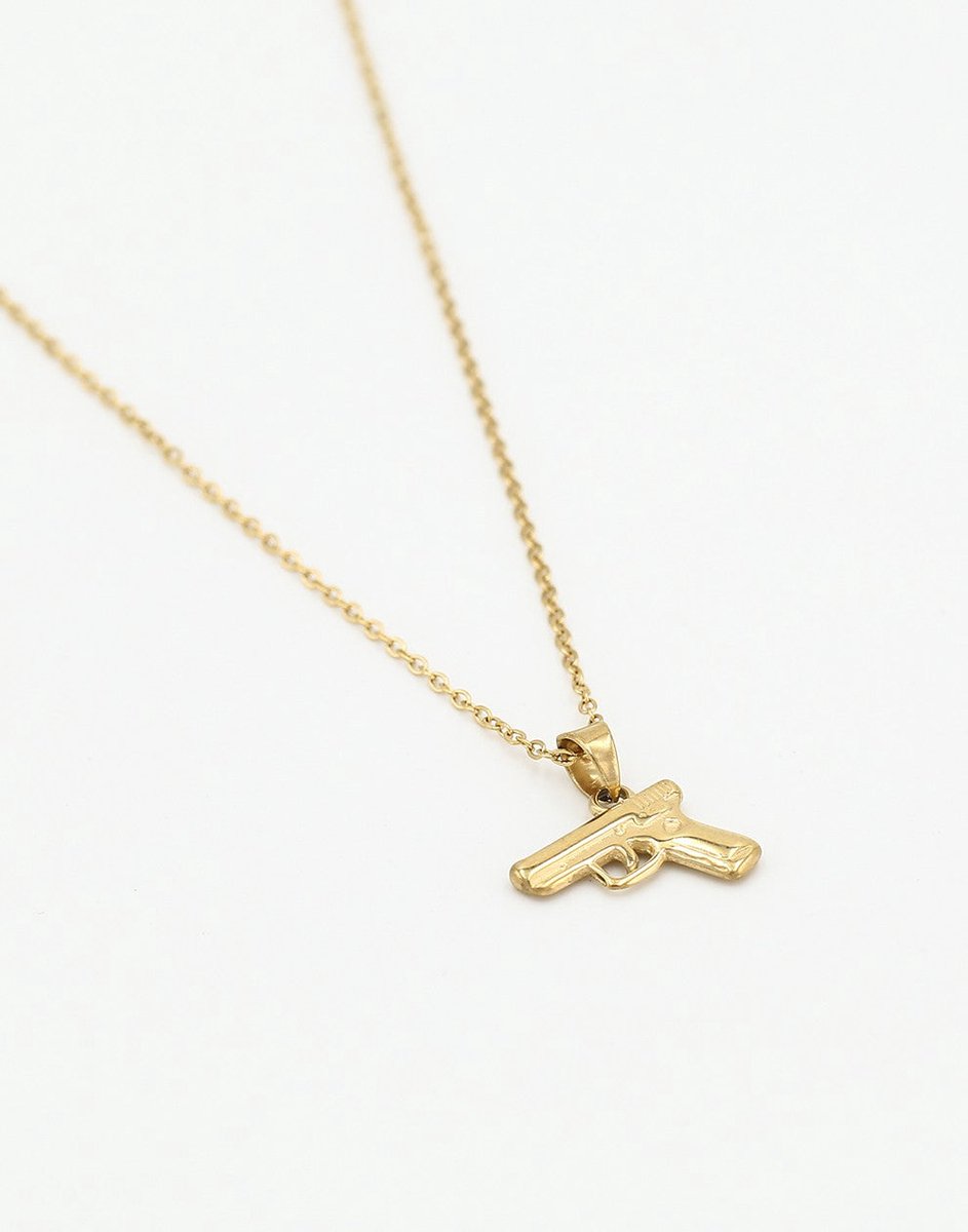 Gun Necklace Goudkleurig - 4cm - Stainless Steel - Glow Adora