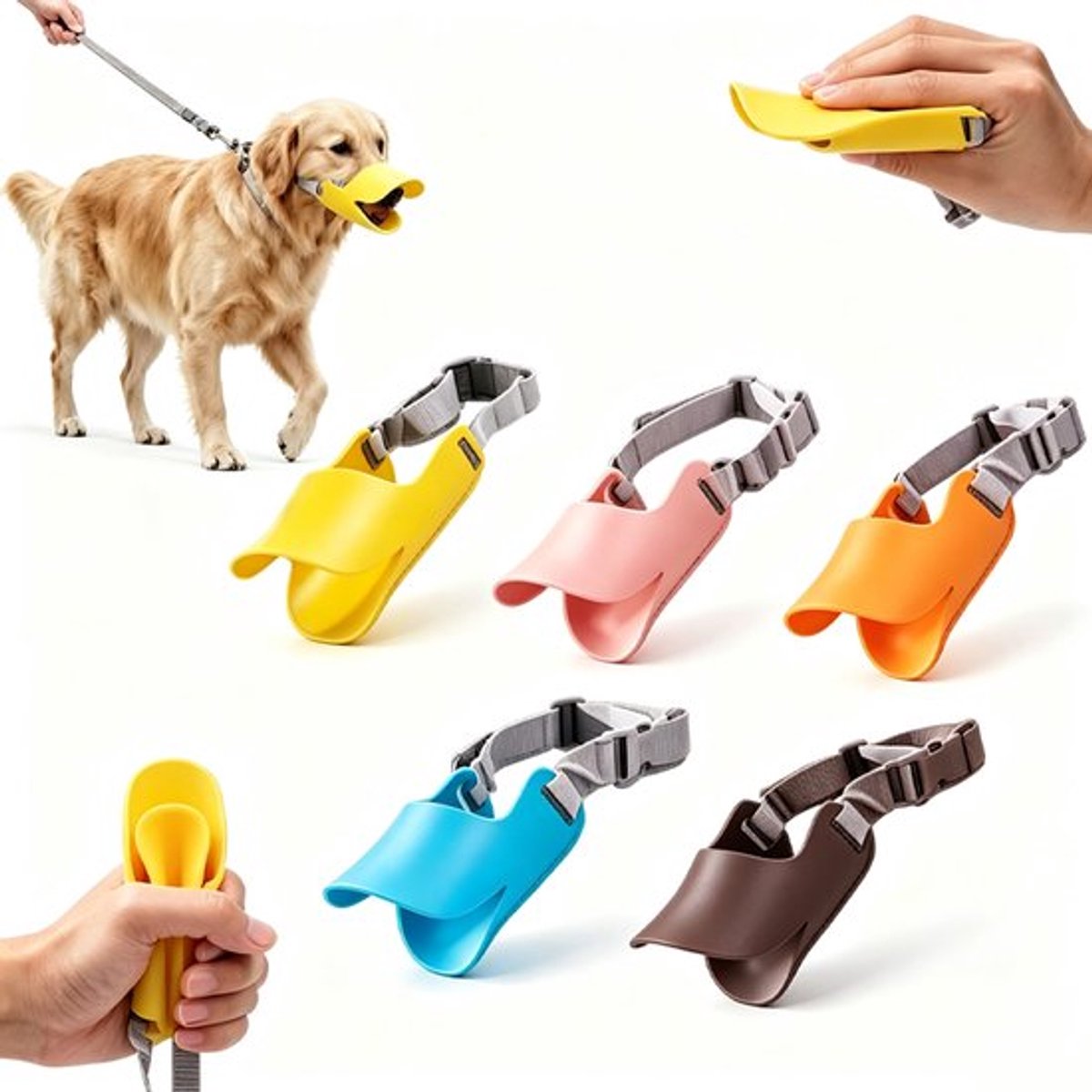 5 Stuks Eendvorm Siliconen Muilkorven Hond - Muilkorf Honden - L - Verstelbaar & Comfortabel - Anti-Bijt, Anti-Blaf, Anti-Kauw - Muilband Nylon - Snelsluiting - Siliconen - Geschikt Voor Huisdierentrimmers En Dierenartsen