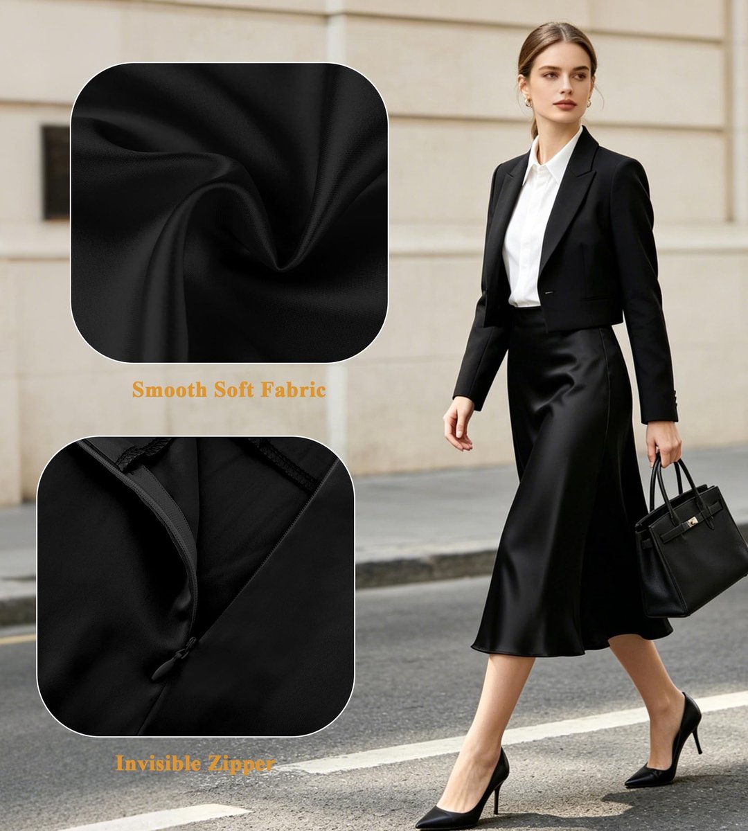 SolidKeus - Elegante Hoge Taille Satijnen Damesrok voor Bruiloft en Kantoor