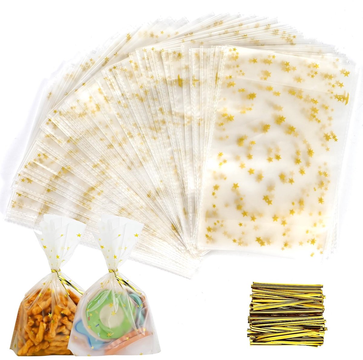 SolidKeus - Set van 120 Gouden Papieren Zakjes met Klemmen voor Snacks