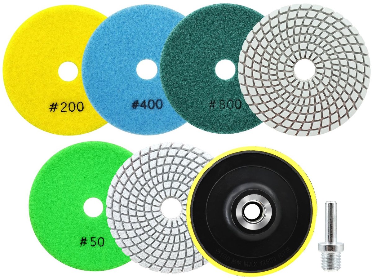 SolidKeus - Set van 6 Diamant Polijstschijven 100 mm voor Graniet en Marmer