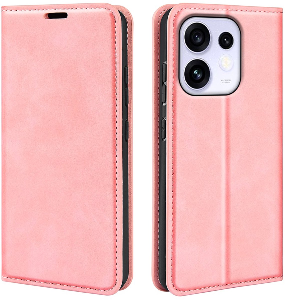 MobyDefend Hoesje - Geschikt voor Oppo Reno16 / 16 Pro - Luxe Wallet Bookcase (Magnetische Sluiting) - Roze