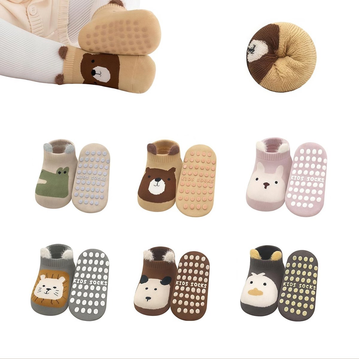 SolidKeus - Set van 6 Baby Stopper Sokken met Dierenmotief