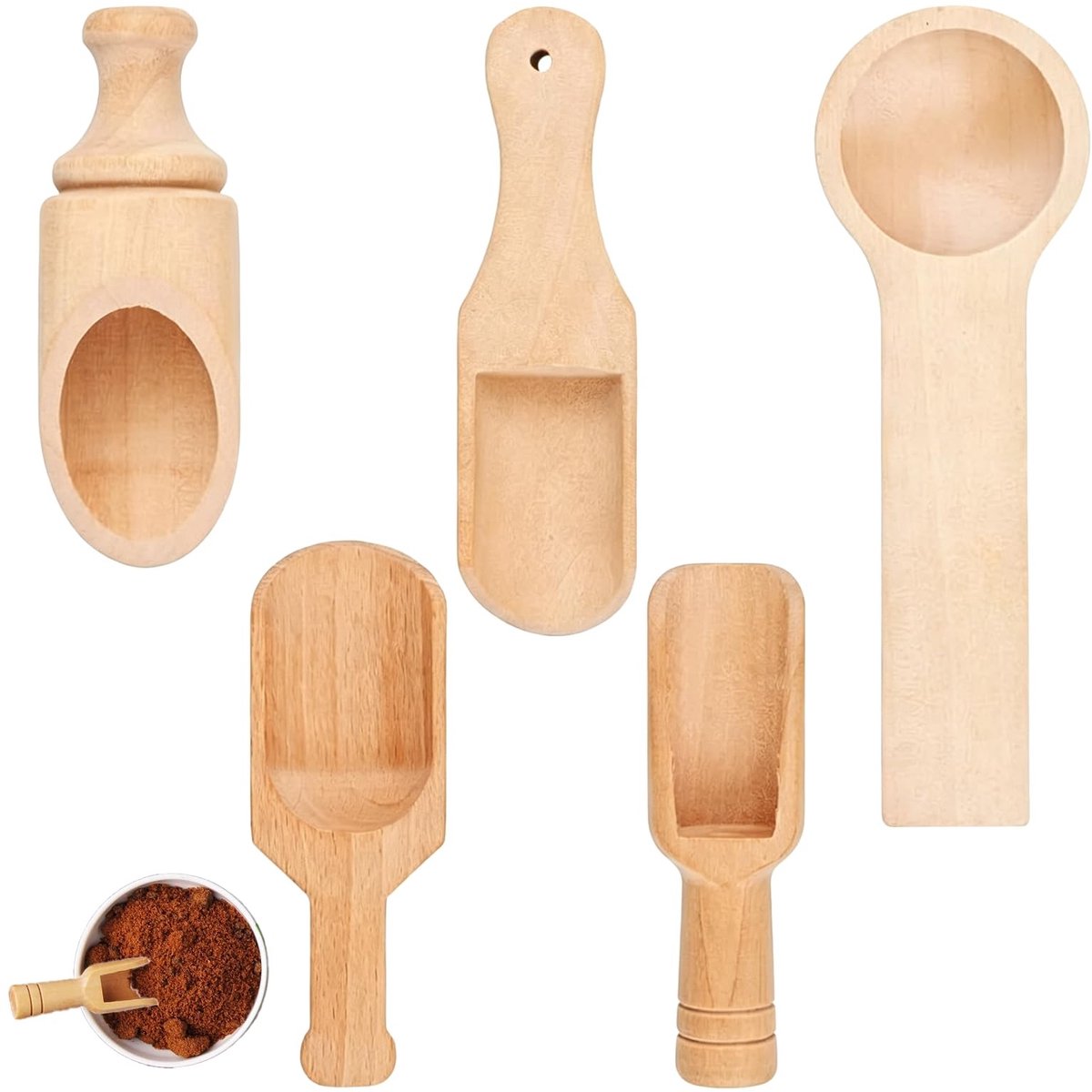 SolidKeus - Set van 5 Kleine Houten Lepels voor Keuken en Specerijen