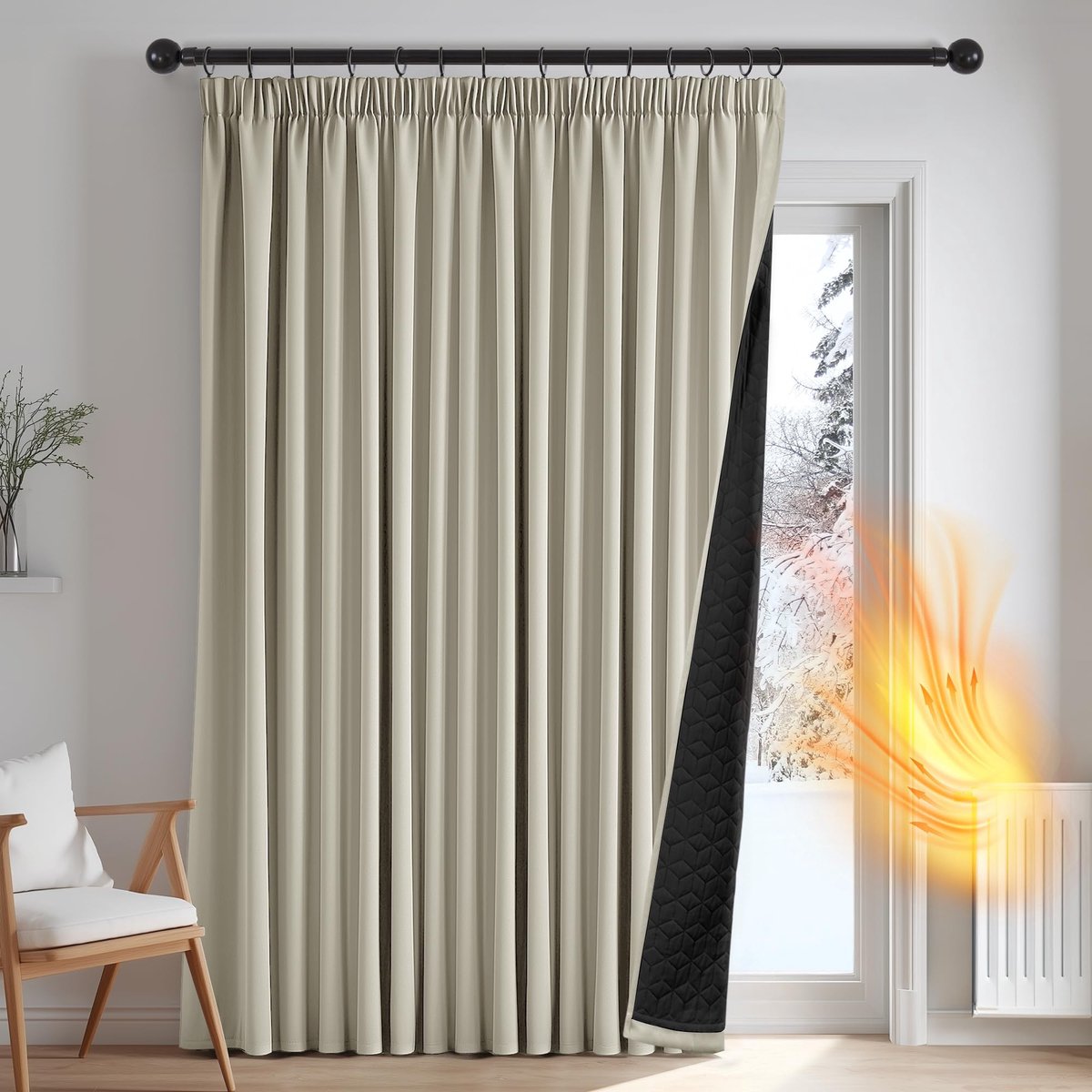 SolidKeus - Verduisterende Gordijnen met Stroken voor Woonkamer en Deuren, 280×245 CM