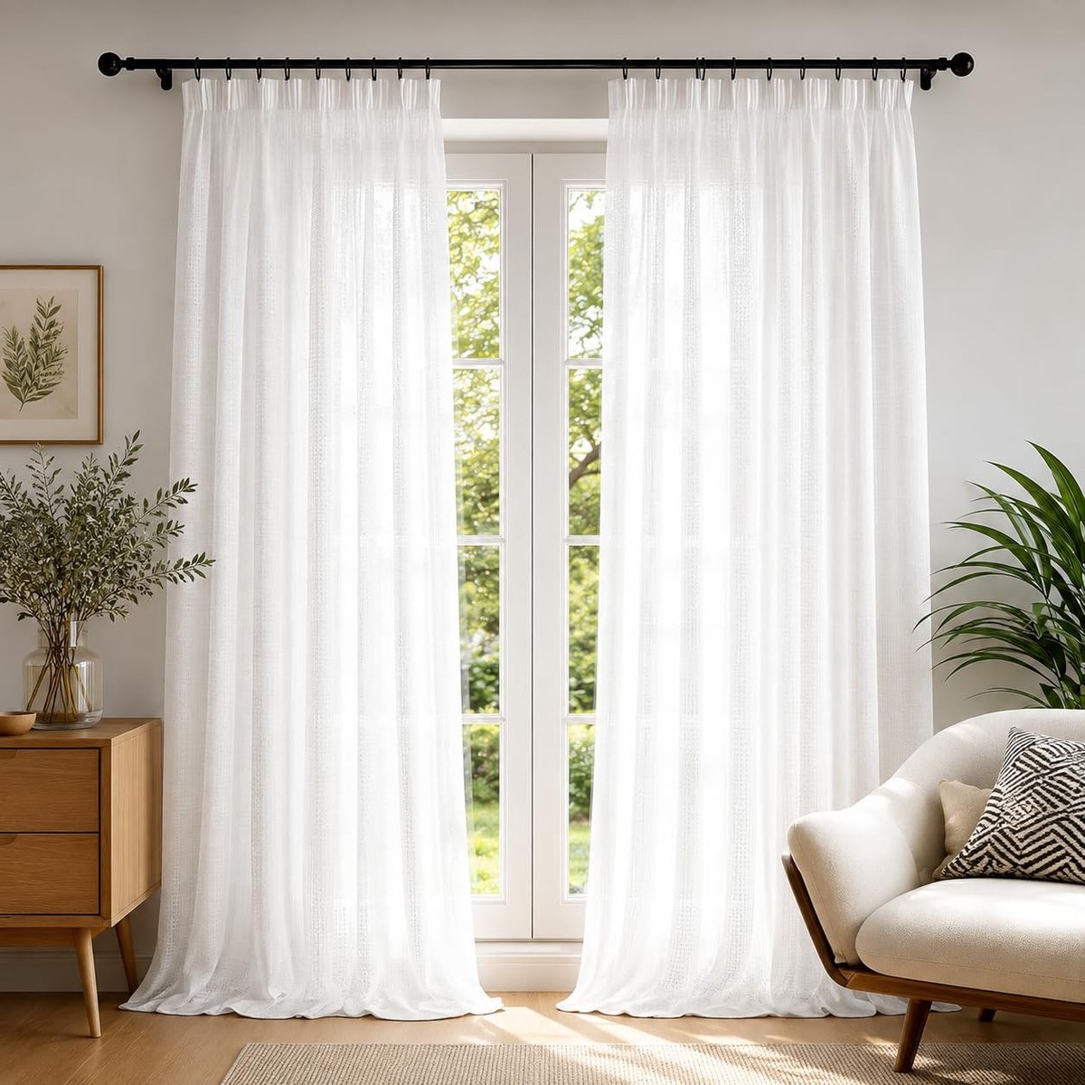 SolidKeus - Transparante Gordijnen met Plooiband, UV-Werend en Wasbaar, 140×260 CM, Wit