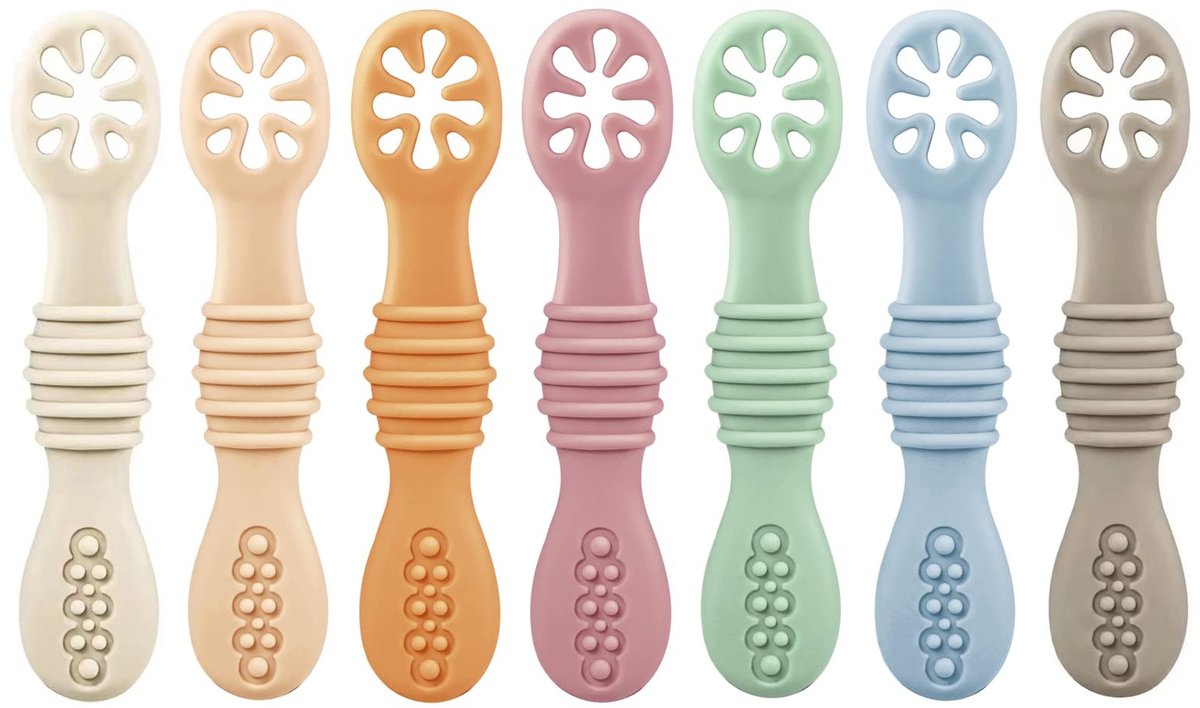 SolidKeus - Set van 7 Siliconen Babylepels voor Zelfstandig Eten