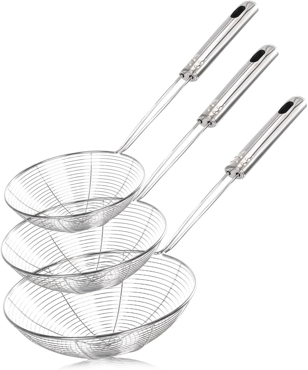 SolidKeus - Set van 3 RVS Lepels voor Frituren en Pasta