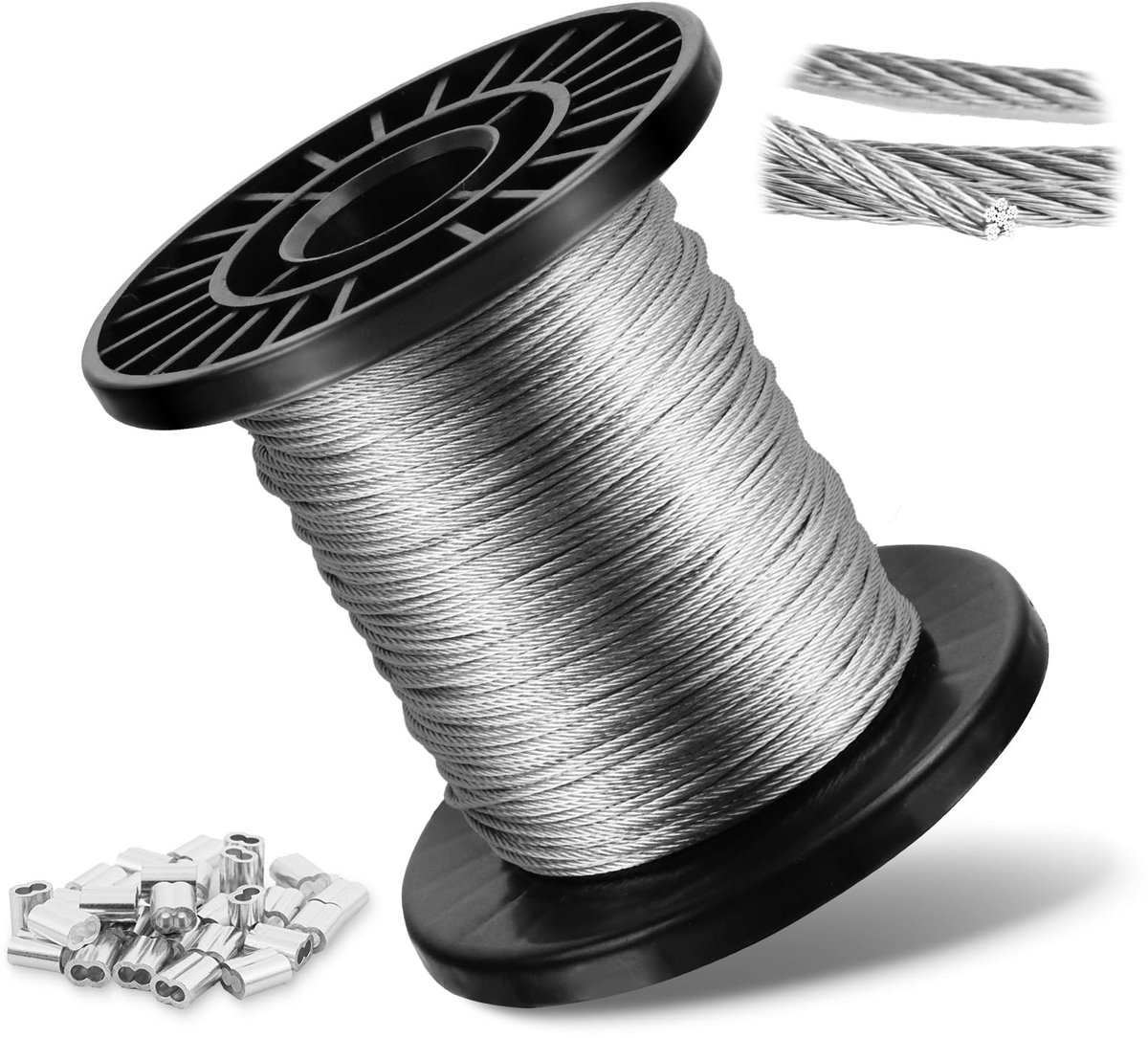 SolidKeus - Stalen Verstevigingskabel met Crimp Sleeves, 304 RVS
