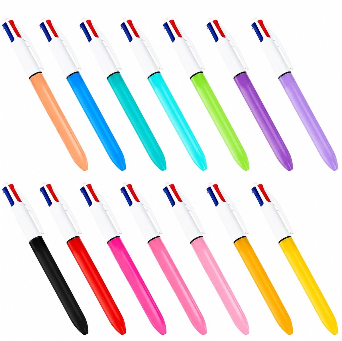 Namajunas - 14-Stuks 4-in-1 Balpen - Klikmechanisme - Gelpennen - Zwart, blauw, rood, groen - Schoolspullen - Multicolor - Voor scholen, kantoren en woningen - Ideale manga anime teken balpennen - Back to school spullen - voor kinderen en volwassenen