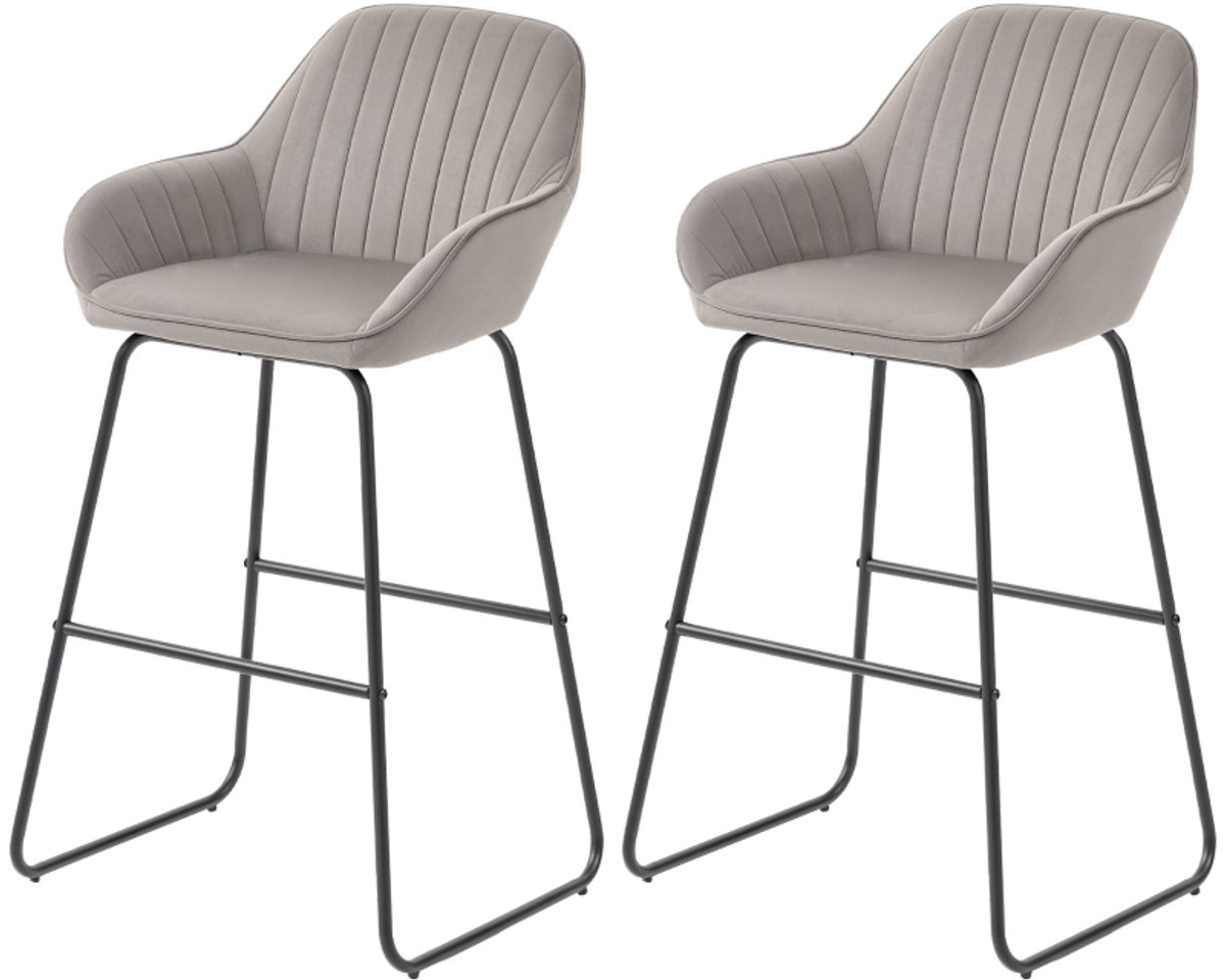 Clruro Barkruk Set van 2 - 50,5 x 53 x 96 cm - Gepolsterd met Voetsteun - Stof/Metaal - Grijs