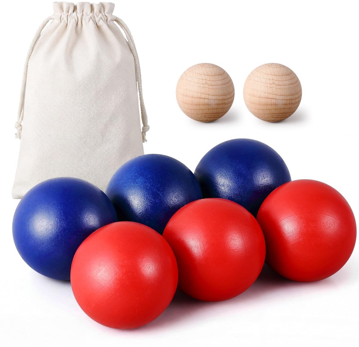 Omgoods - Houten Petanque Set met 6 Kleurige Ballen en Opbergtas