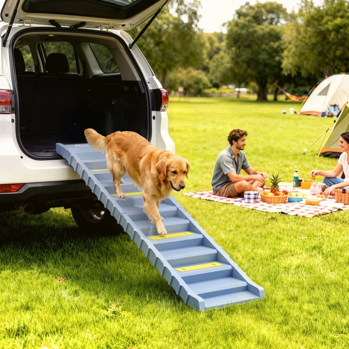 COVREO Hondenloopplank 154x40 cm grijs kunststof, opvouwbaar antislip