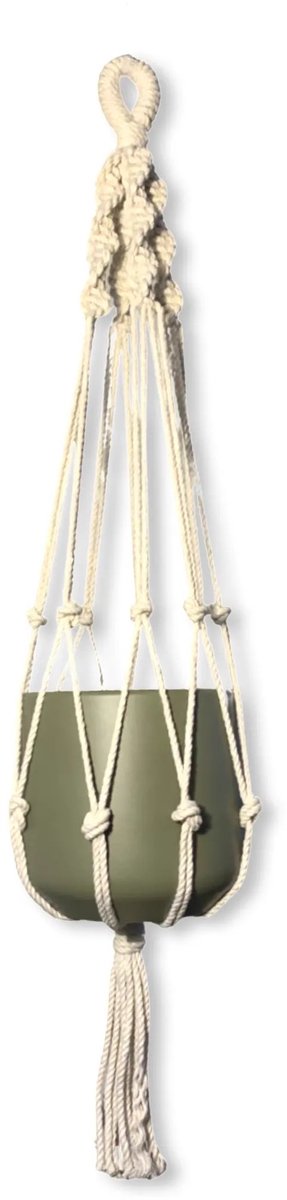 Plantenhanger 'Twisty' - Kies Kleur en lengte (kopie) - Gebroken Wit - 120 cm lang - Katoenkoord - Geschikt voor Pot met Diameter t/m 25 cm - Handgemaakt in ons Macramé Atelier - Prijs per Stuk - Let op: Exclusief Pot - Inclusief Verzendkosten