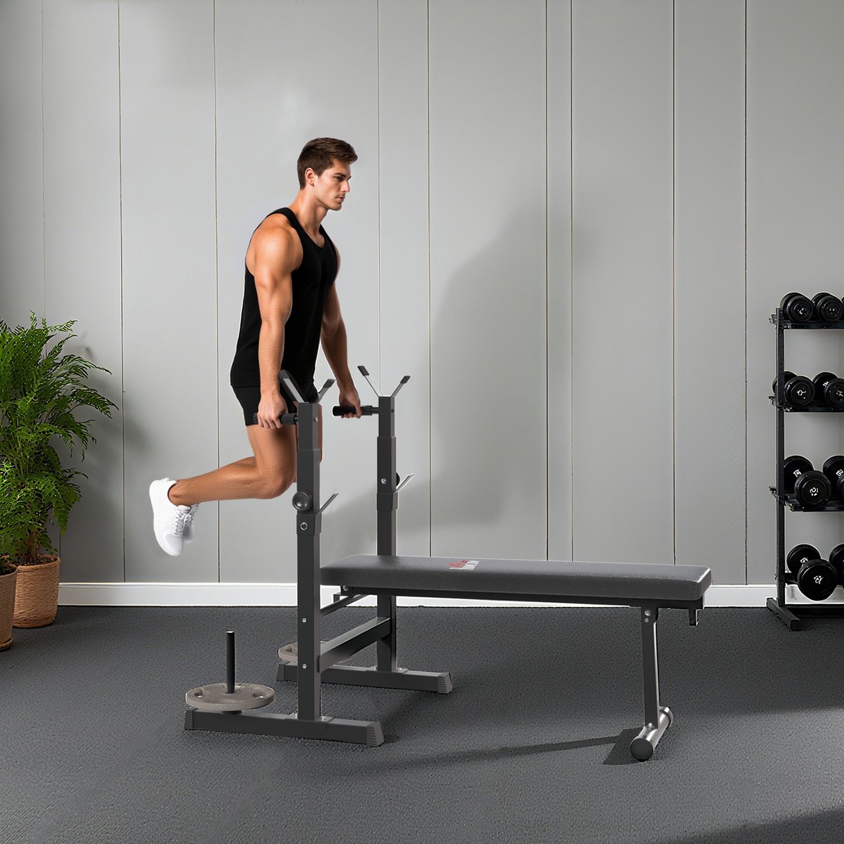 Sogiol® Verstelbare Halterbank - Gewichtbank - Inklapbaar Fitnessbank Staal - Zwart Grijs