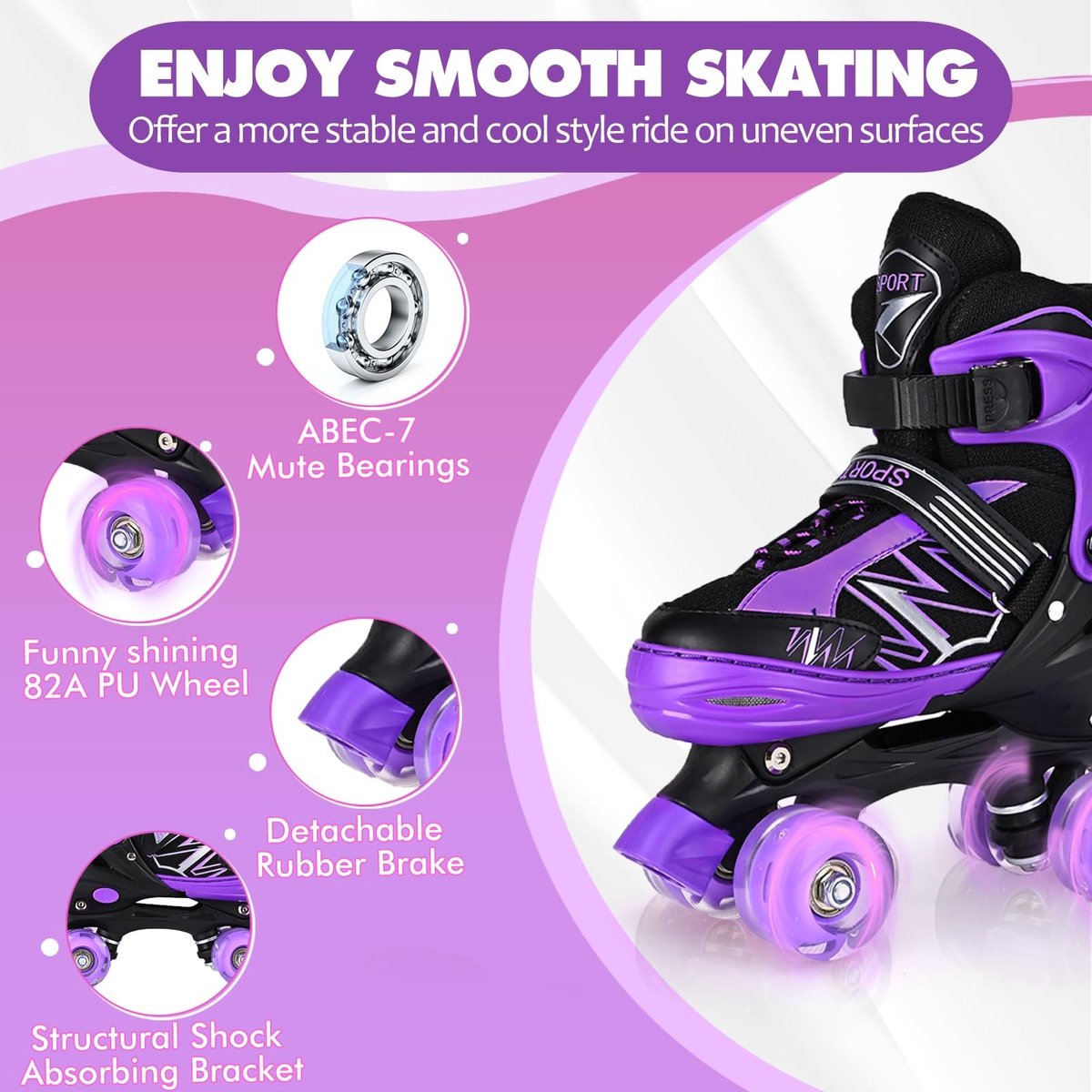 SolidKeus - Roller Skates voor Kinderen met Luminous Wheels, Verstelbaar in 4 Maten