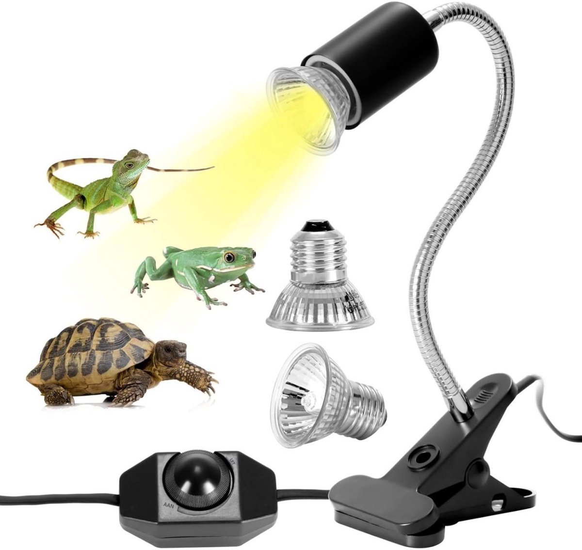 GELLDG Terrarium Verwarmingslamp - Reptielen Warmtelamp met Clip - 360° Draaibaar - Geschikt voor Schildpadden, Hagedissen en Slangen - 25W/50W E27 - Kunststof - 38.5x10x6cm