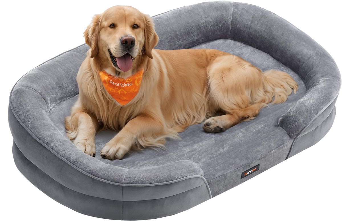 Orthopedisch Hondenbed voor Grote Honden - Hondenkussen 106 x 76 x 18 cm - Waterdichte Binnenlaag met Verhoogde Randen - Afneembare Wasbare Hoes - Antislip Onderkant - Lichtgrijs