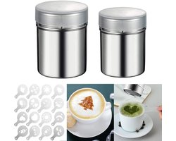 Poedersuikerstrooier - Cacaostrooier - 2 Stuks - Fijnmazig Roestvrij Staal met PP-deksel - Voor Koffie en Desserts