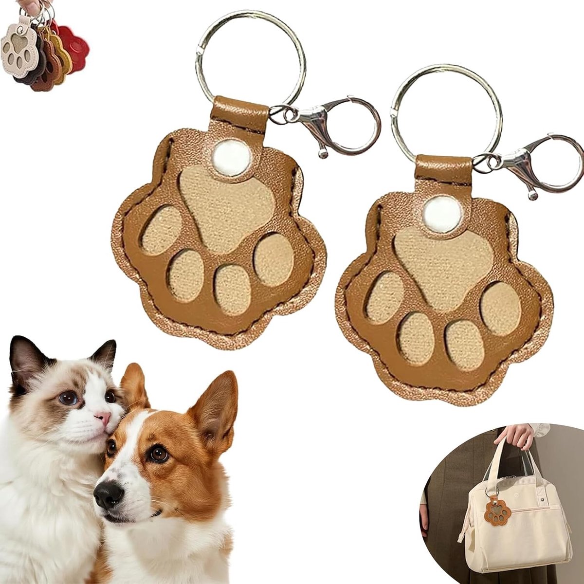 Gepersonaliseerde opbergdoos voor dierenharen, herdenkingscadeau voor huisdieren, pootvorm sleutelhanger en opbergtas voor honden en katten, 2 stuks