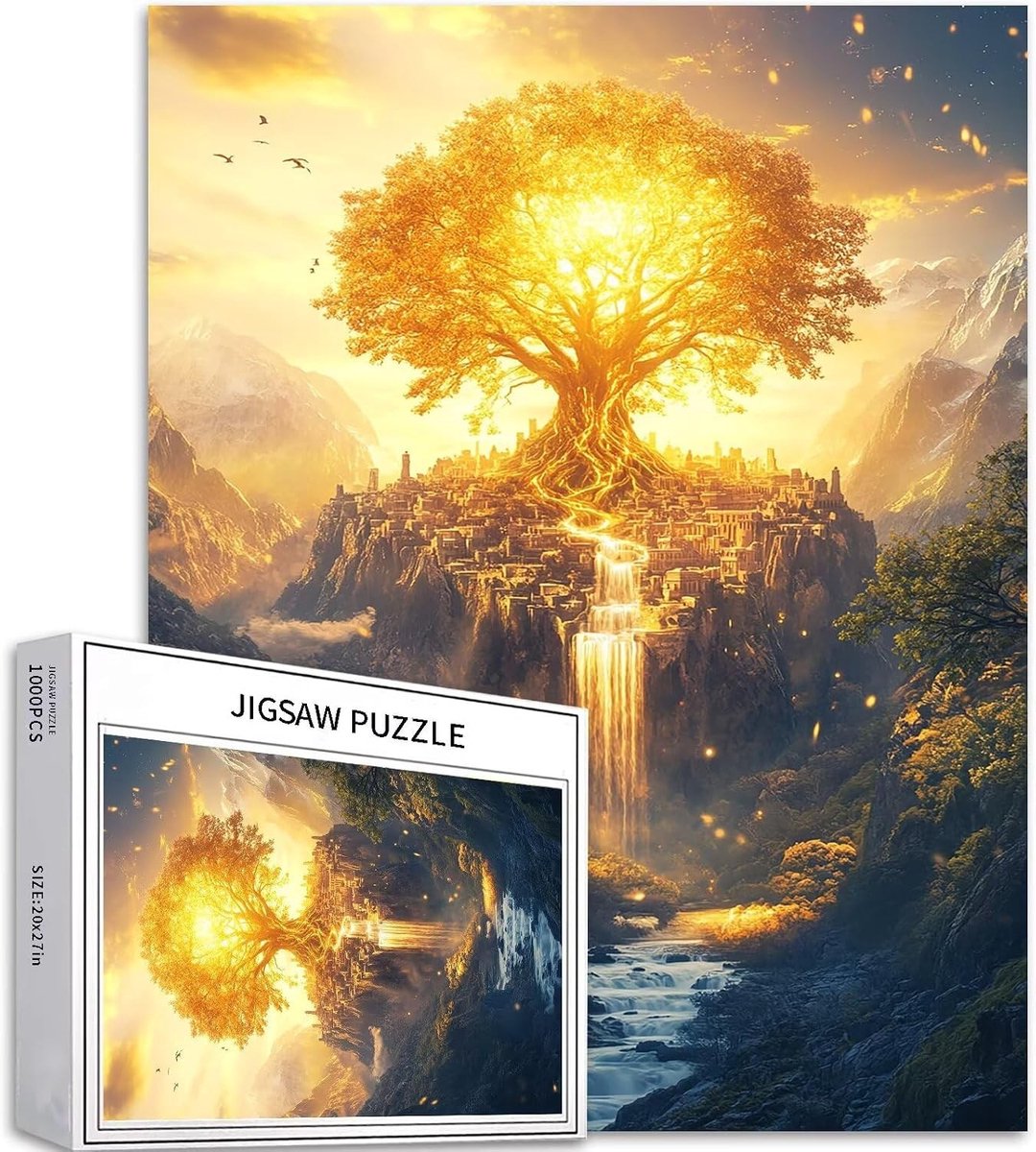 Legpuzzel - Fantasie Landschap - 1000 Stukjes - Gerecycled Puzzelbord - Voor Volwassenen